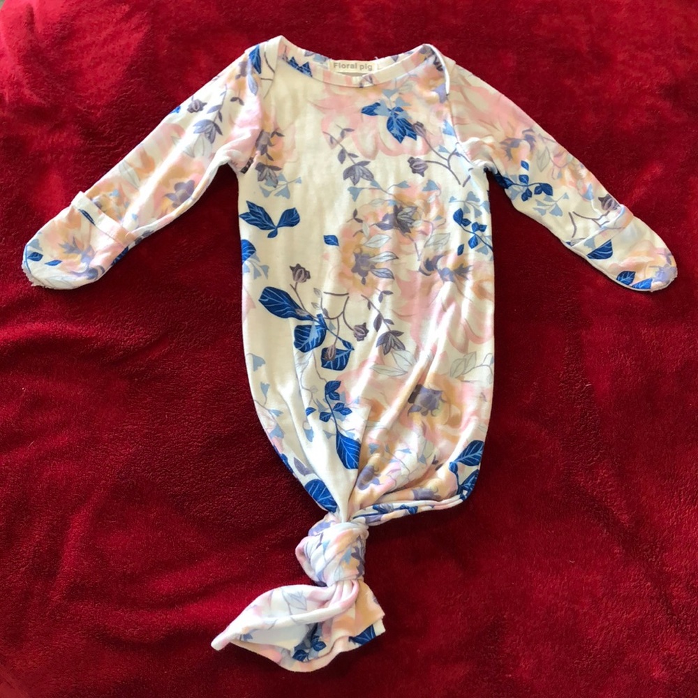 Floral infant gown, long, knotted bottom